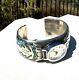 Vintage, LARGE Heavy Sterling Watch Cuff Navajo, withTurquoise Chip Mosaic Inlay