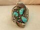 Vintage LB NAVAJO STERLING SILVER Cuff Bracelet TURQUOISE STONES Claws Ornate