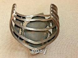 Vintage LB NAVAJO STERLING SILVER Cuff Bracelet TURQUOISE STONES Claws Ornate