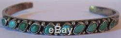 Vintage Large Wrist Navajo Indian Silver Silver Oval Turquoise Row Bracelet