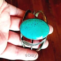 Vintage Large sterling silver turquoise jewelry cuff bangle bracelet handmade