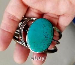 Vintage Large sterling silver turquoise jewelry cuff bangle bracelet handmade