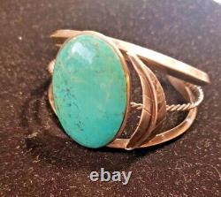Vintage Large sterling silver turquoise jewelry cuff bangle bracelet handmade