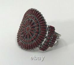 Vintage Lillian Fernando Native American Navajo Red Coral Cuff Bracelet L. F