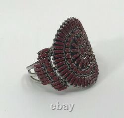 Vintage Lillian Fernando Native American Navajo Red Coral Cuff Bracelet L. F