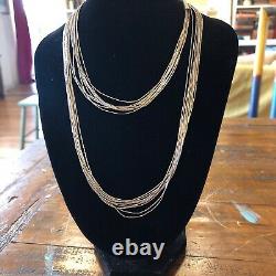 Vintage Long Multi Strand Sterling Silver Necklace Native American Jewelry