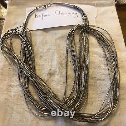 Vintage Long Multi Strand Sterling Silver Necklace Native American Jewelry