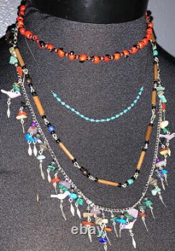 Vintage Lot Of Native American Fun Jewelry! Fetish Necklace! Sterling & Turqoise
