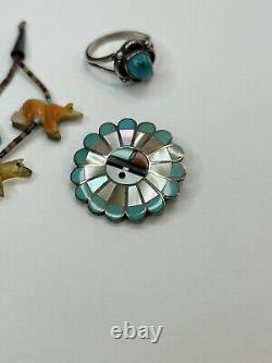 Vintage Lot Sterling Native American Jewelry Fetish Animals Sunface Turquoise
