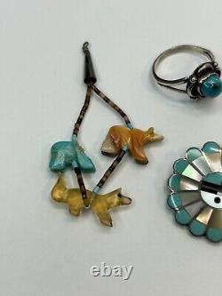 Vintage Lot Sterling Native American Jewelry Fetish Animals Sunface Turquoise