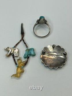 Vintage Lot Sterling Native American Jewelry Fetish Animals Sunface Turquoise