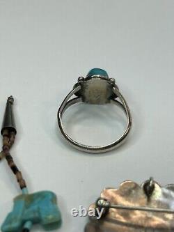 Vintage Lot Sterling Native American Jewelry Fetish Animals Sunface Turquoise