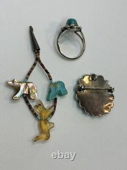 Vintage Lot Sterling Native American Jewelry Fetish Animals Sunface Turquoise