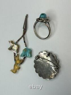 Vintage Lot Sterling Native American Jewelry Fetish Animals Sunface Turquoise