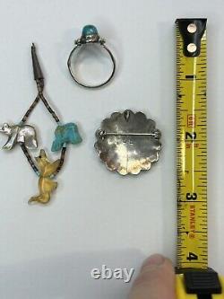 Vintage Lot Sterling Native American Jewelry Fetish Animals Sunface Turquoise