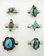 Vintage Lot of 6 Navajo Turquoise & Coral Sterling Silver Rings