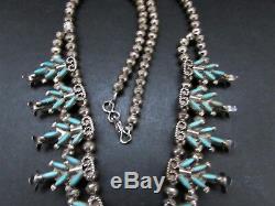 Vintage Lovely ZUNI Sterling Turquoise Petit Point Squash Blossom Necklace