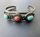 Vintage M Bahe Navajo Turquoise Coral Row Sterling Silver Cuff Bracelet #201