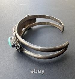 Vintage M Bahe Navajo Turquoise Coral Row Sterling Silver Cuff Bracelet #201
