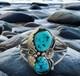 Vintage M Stamped Navajo Turquoise & Silver Leaf Cuff Bracelet