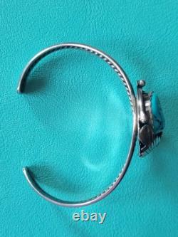 Vintage M Stamped Navajo Turquoise & Silver Leaf Cuff Bracelet