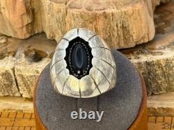Vintage Maggie Perry Navajo Sterling Black Onyx Shadowbox Ring sz 10.75-2800.25