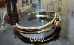 Vintage Manygoats Navajo Sterling Silver Turquoise/Coral CUFF Bracelet size 6.5