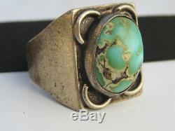 Vintage Marked 73 Sterling Silver Turquoise Cabochon Indian Ring Men's sz. 10.5