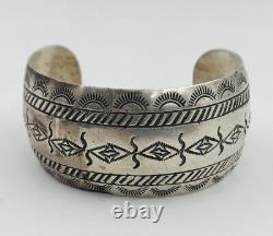 Vintage Massive Navajo Sterling Silver Tribal Stamped 1.25 Wide Cuff Bracelet