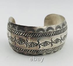 Vintage Massive Navajo Sterling Silver Tribal Stamped 1.25 Wide Cuff Bracelet