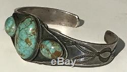 Vintage Men's 1930's Navajo Indian Silver Turquoise Cuff Bracelet