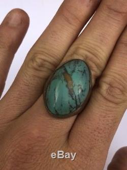 Vintage Mens Old Pawn NAVAJO Blue Slab Turquoise Sterling Silver Chunky Ring