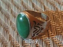 Vintage Mens Turquoise Bell Trading Post Sterling Silver Ring Navajo Size 10