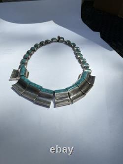 Vintage Mexican South Western Necklace Sterling Silver Turquoise