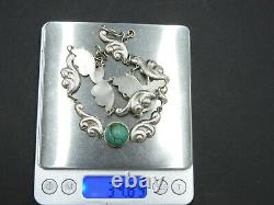 Vintage Mexico Necklace Turquoise Pendant Modernist Solid 925 Sterling Silver 18