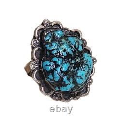 Vintage Myers Native American Sterling Silver & Turquoise Nugget Ring Stamp- 7