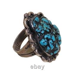 Vintage Myers Native American Sterling Silver & Turquoise Nugget Ring Stamp- 7