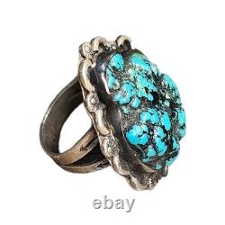 Vintage Myers Native American Sterling Silver & Turquoise Nugget Ring Stamp- 7