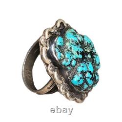 Vintage Myers Native American Sterling Silver & Turquoise Nugget Ring Stamp- 7
