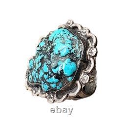Vintage Myers Native American Sterling Silver & Turquoise Nugget Ring Stamp- 7