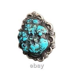 Vintage Myers Native American Sterling Silver & Turquoise Nugget Ring Stamp- 7