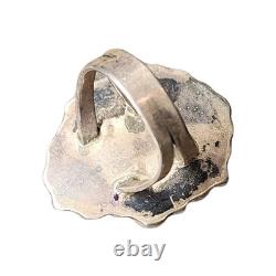 Vintage Myers Native American Sterling Silver & Turquoise Nugget Ring Stamp- 7