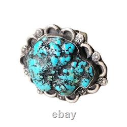 Vintage Myers Native American Sterling Silver & Turquoise Nugget Ring Stamp- 7
