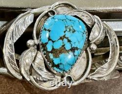 Vintage NATIVE AMERICAN Sterling Silver SPIDERWEB TURQUOISE 6 Cuff BRACELET