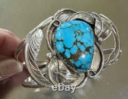 Vintage NATIVE AMERICAN Sterling Silver SPIDERWEB TURQUOISE 6 Cuff BRACELET