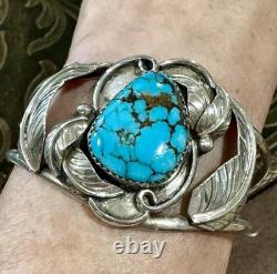 Vintage NATIVE AMERICAN Sterling Silver SPIDERWEB TURQUOISE 6 Cuff BRACELET