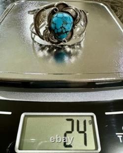 Vintage NATIVE AMERICAN Sterling Silver SPIDERWEB TURQUOISE 6 Cuff BRACELET