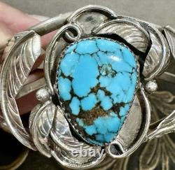 Vintage NATIVE AMERICAN Sterling Silver SPIDERWEB TURQUOISE 6 Cuff BRACELET