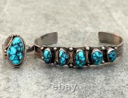 Vintage NATIVE American HOPI RAMONA LOLOMA Turquoise Sterling Bracelet Ring Set