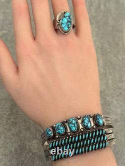 Vintage NATIVE American HOPI RAMONA LOLOMA Turquoise Sterling Bracelet Ring Set